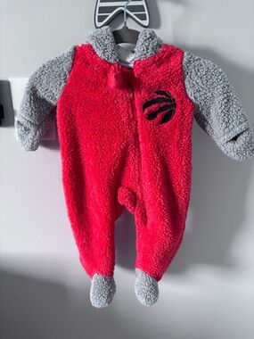 NBA Toronto Raptors Red and Gray Sherpa Footed Baby One-Piece